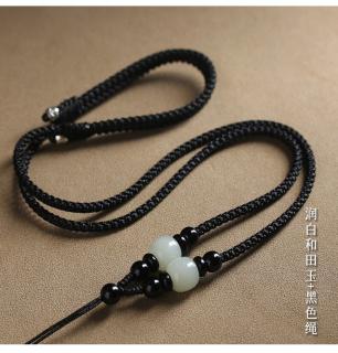 通幽阁手工编织青海料和田玉吊坠挂绳925银尾珠玉坠玉佩挂坠绳佛牌项