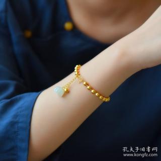 古法银镶和田玉莲蓬手链