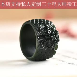春龙新款和田玉龙头扳指青玉男士女士宽版玉戒指玉石指环玉器 戒指 22